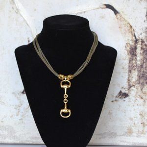 NEW handmade Gold Leather Suede Eggbutt Snaffle Bit Choker Necklace Equestrian